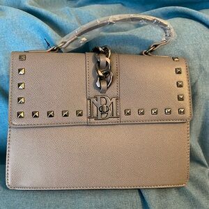 Badgley Mischka Metallic Gray Studded Satchel